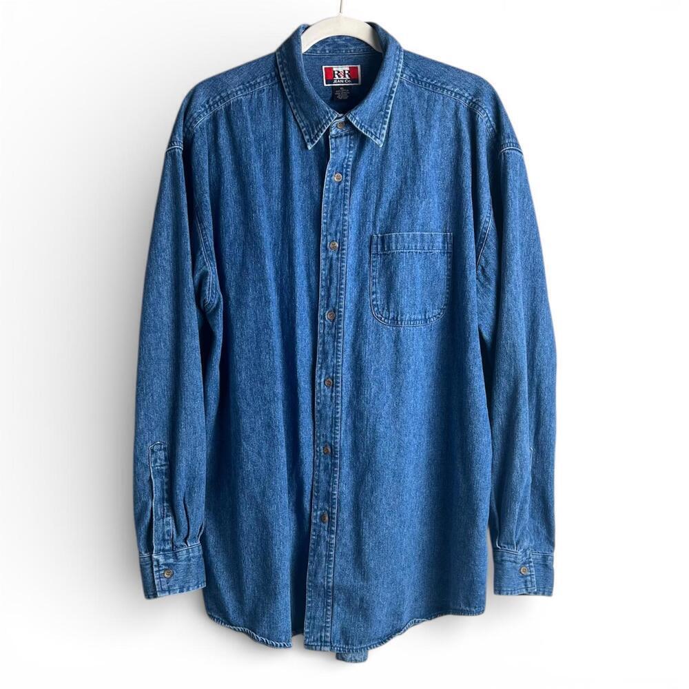 Vintage Classic Blue Denim Button-Up Shirt